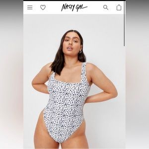 Nasty Gal Plus Size Dalmatian Print Twist Swimsuit.